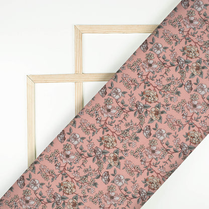 Powder Pink And Peach Floral Pattern Digital Print Poly Cambric Fabric