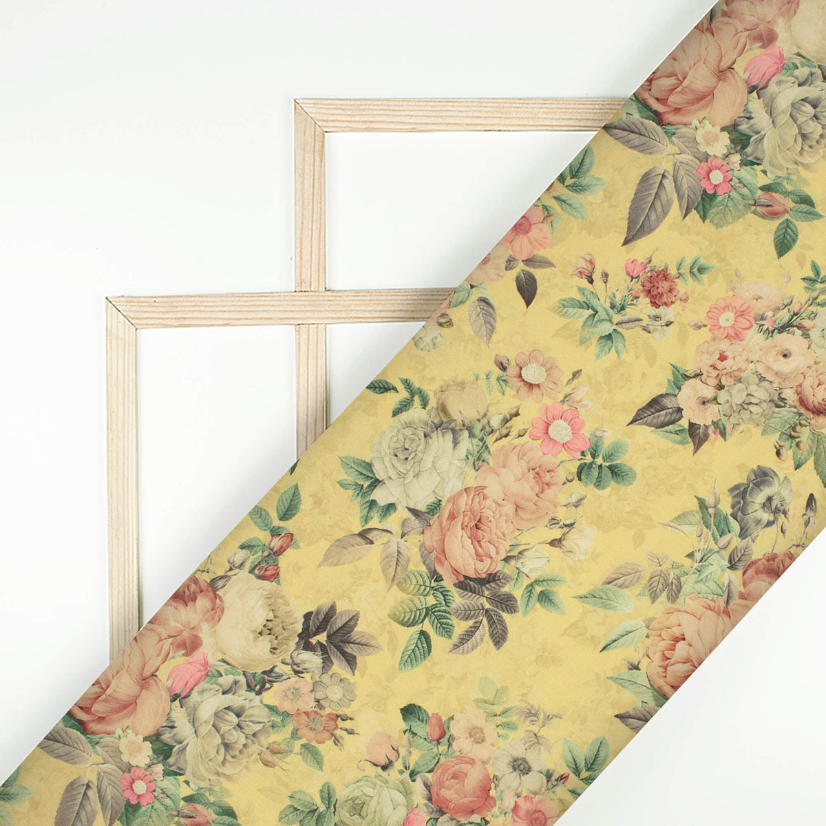 Mellow Yellow And Brown Floral Pattern Digital Print Poly Cambric Fabric