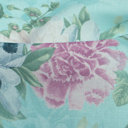 Baby Blue And Pearl Pink Floral Pattern Digital Print Poly Cambric Fabric