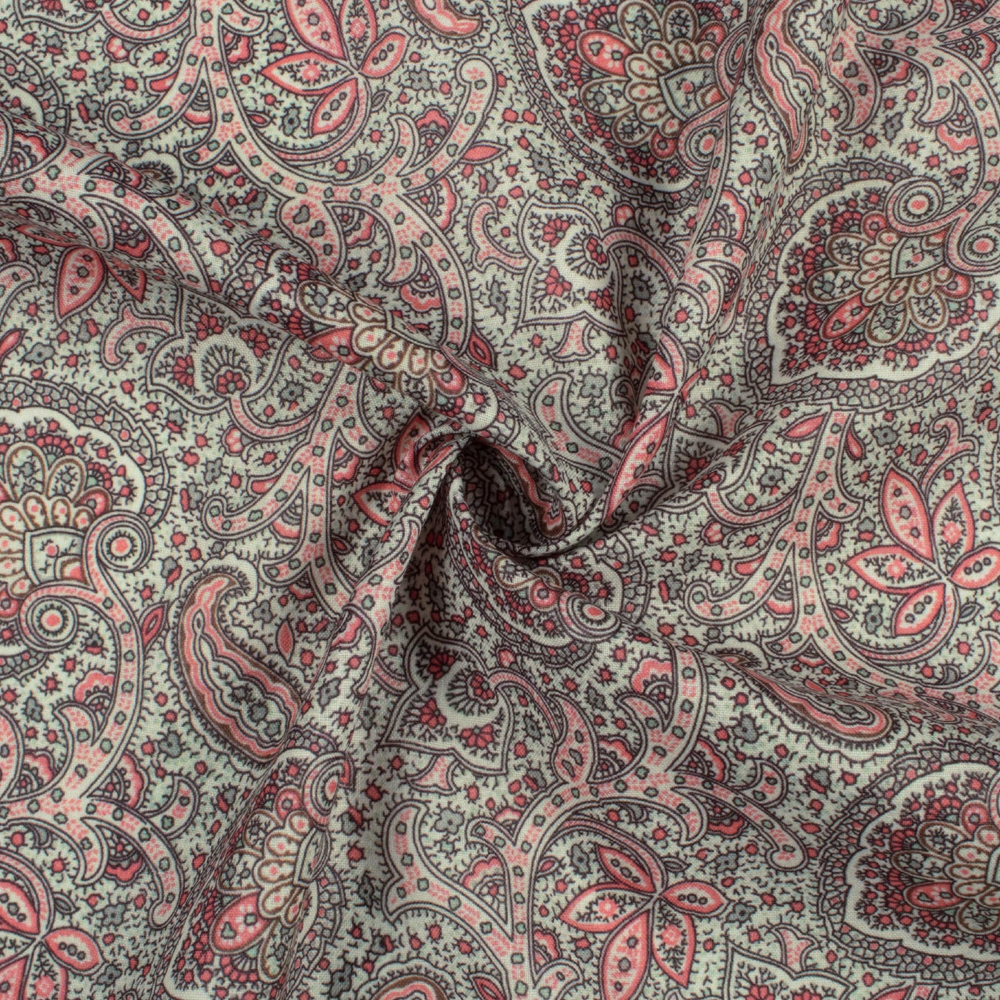 Light Green And Deep Pink Paisley Pattern Digital Print Poly Cambric Fabric