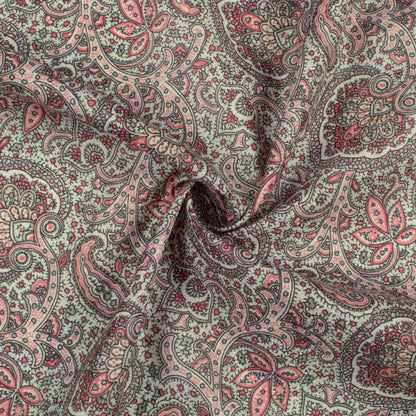 Light Green And Deep Pink Paisley Pattern Digital Print Poly Cambric Fabric