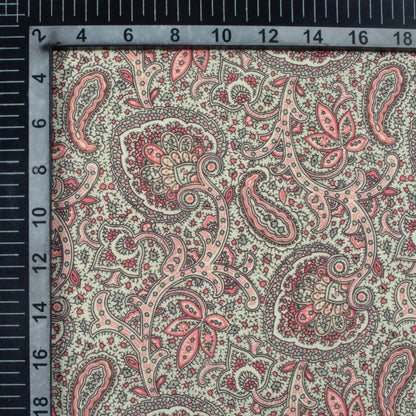 Light Green And Deep Pink Paisley Pattern Digital Print Poly Cambric Fabric