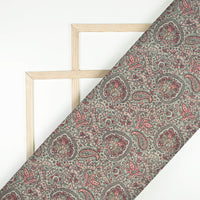 Light Green And Deep Pink Paisley Pattern Digital Print Poly Cambric Fabric