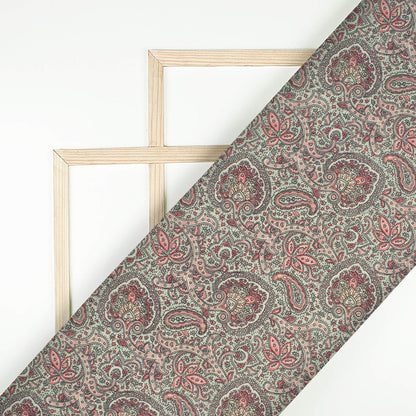 Light Green And Deep Pink Paisley Pattern Digital Print Poly Cambric Fabric