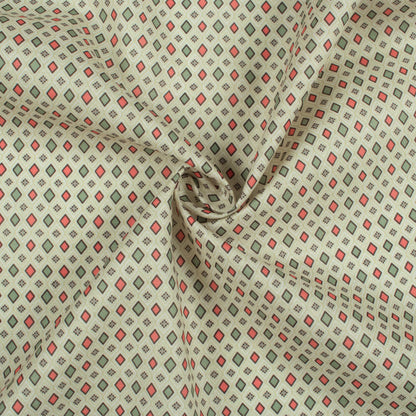 Pistachio Green And Coral Pink Geometric Pattern Digital Print Poly Cambric Fabric