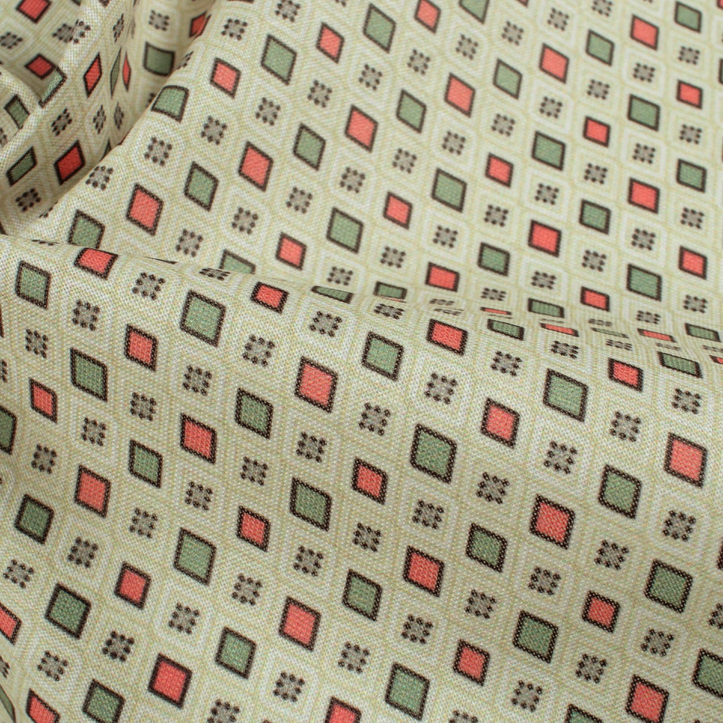 Pistachio Green And Coral Pink Geometric Pattern Digital Print Poly Cambric Fabric