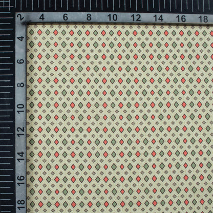 Pistachio Green And Coral Pink Geometric Pattern Digital Print Poly Cambric Fabric
