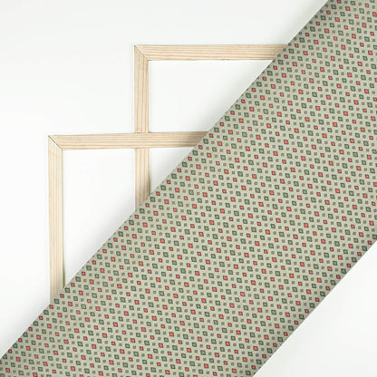 Pistachio Green And Coral Pink Geometric Pattern Digital Print Poly Cambric Fabric
