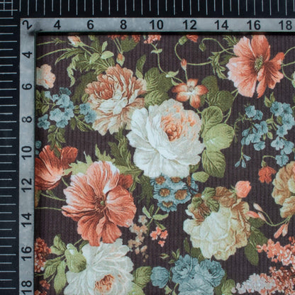 Black And Dark Blush Pink Floral Pattern Digital Print Poly Cambric Fabric