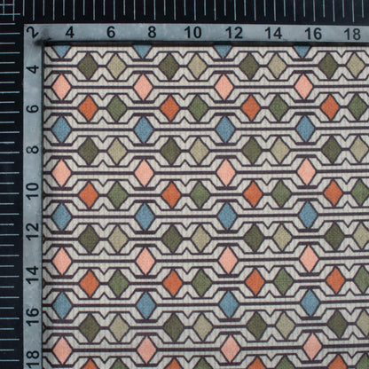 Sage Green And Peach Geometric Pattern Digital Print Poly Cambric Fabric
