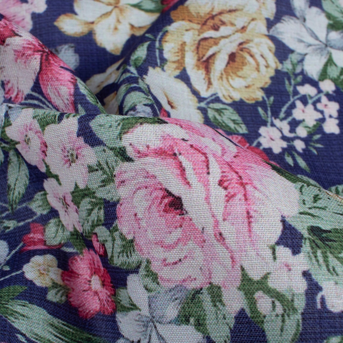 Space Blue And Taffy Pink Floral Pattern Digital Print Poly Cambric Fabric