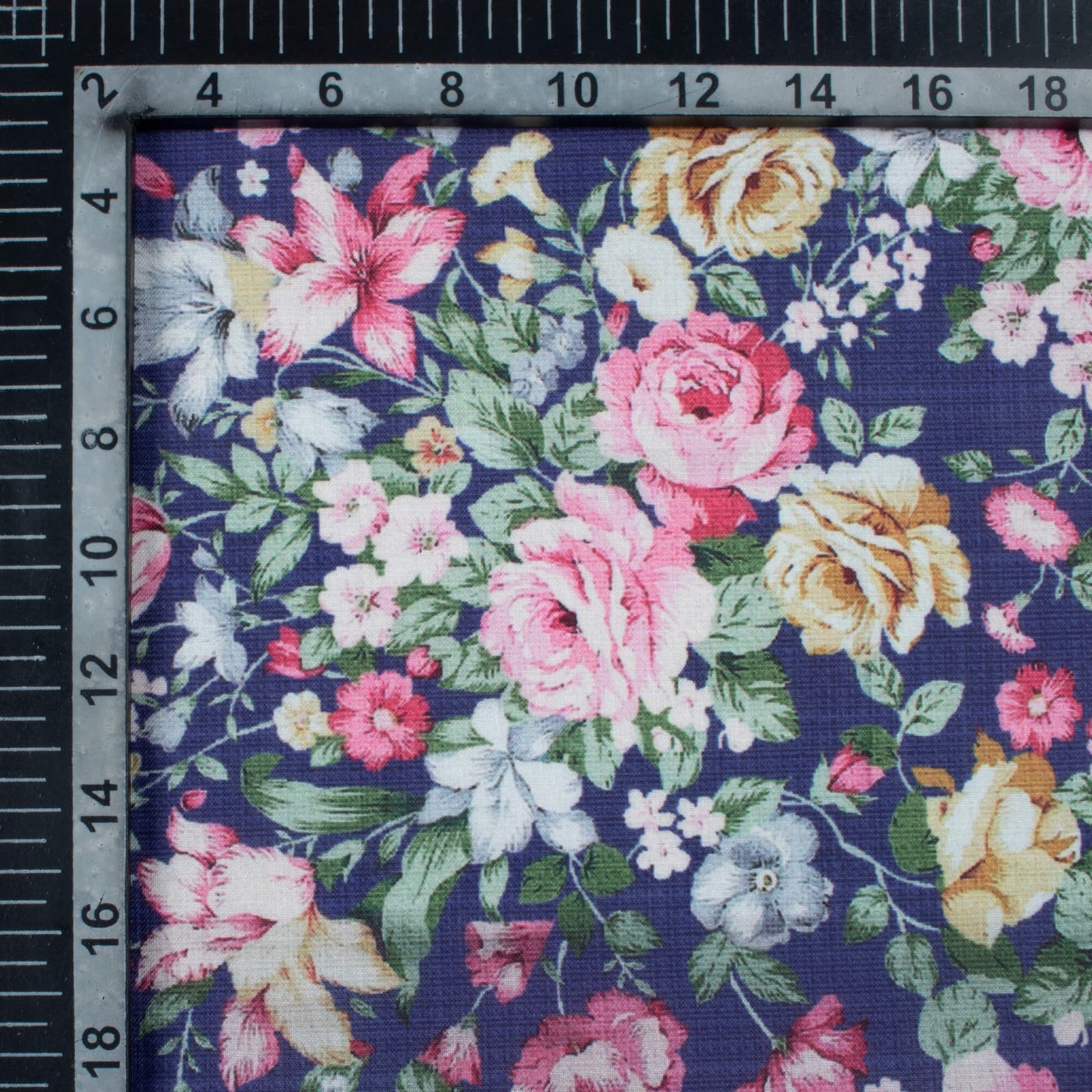 Space Blue And Taffy Pink Floral Pattern Digital Print Poly Cambric Fabric