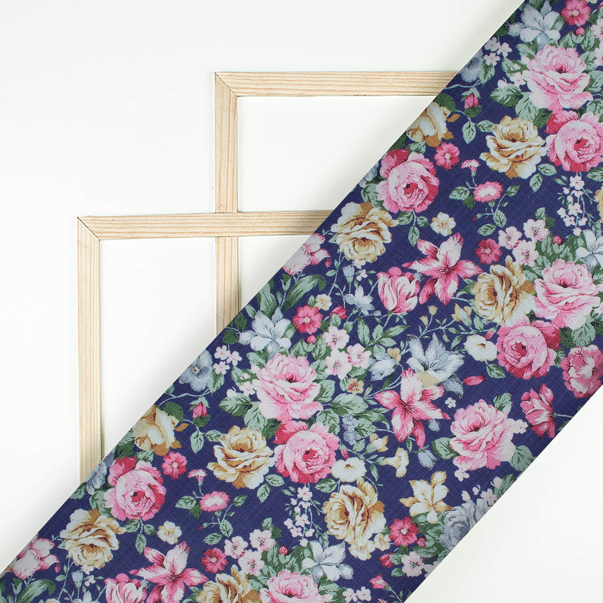 Space Blue And Taffy Pink Floral Pattern Digital Print Poly Cambric Fabric