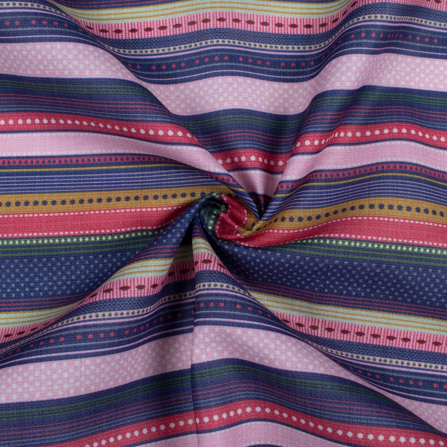 Space Blue And Taffy Pink Stripes Pattern Digital Print Poly Cambric Fabric