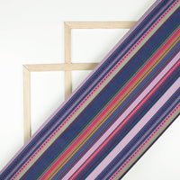 Space Blue And Taffy Pink Stripes Pattern Digital Print Poly Cambric Fabric