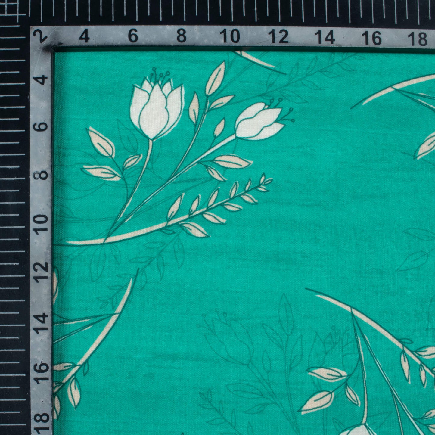 Pine Green And White Floral Pattern Digital Print Poly Cambric Fabric