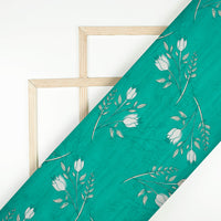 Pine Green And White Floral Pattern Digital Print Poly Cambric Fabric