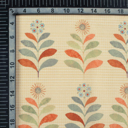 Pastel Orange And Green Leaf  Pattern Digital Print Poly Cambric Fabric