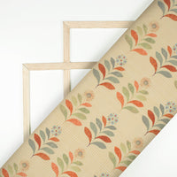 Pastel Orange And Green Leaf  Pattern Digital Print Poly Cambric Fabric