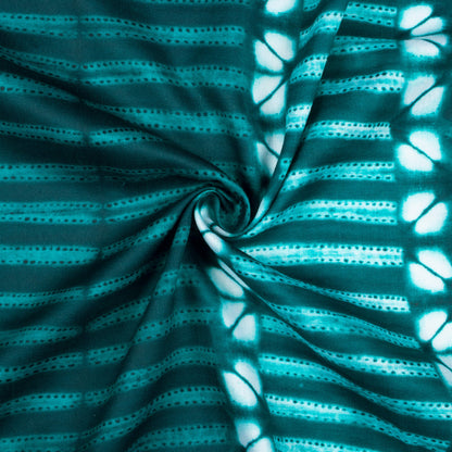 Dark Pine Green And White Daman Pattern Digital Print Poly Glazed Cotton Fabric