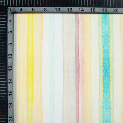 Off White And Yellow Stripes Pattern Digital Print Poly Glazed Cotton Fabric