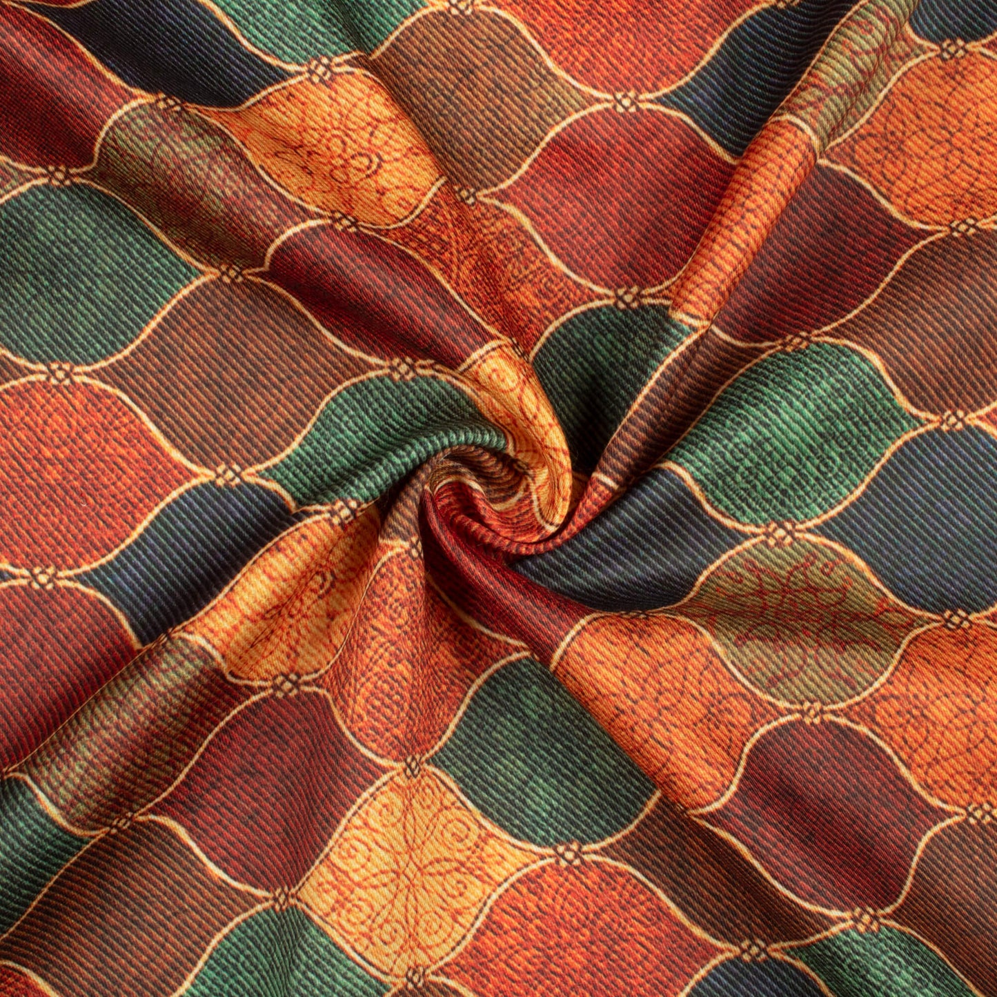 Ochre Orange And Maroon Trellis Pattern Digital Print Poly Glazed Cotton Fabric