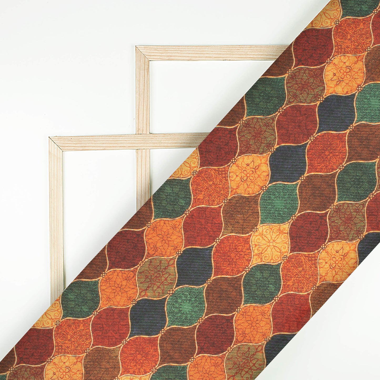 Ochre Orange And Maroon Trellis Pattern Digital Print Poly Glazed Cotton Fabric