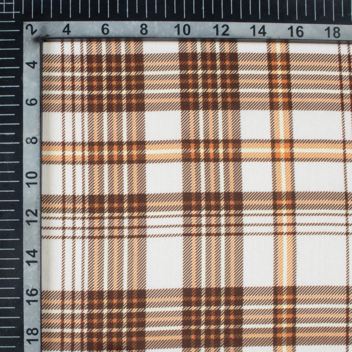 Cider Orange And Off White Checks Pattern Digital Print Poly Glazed Cotton Fabric