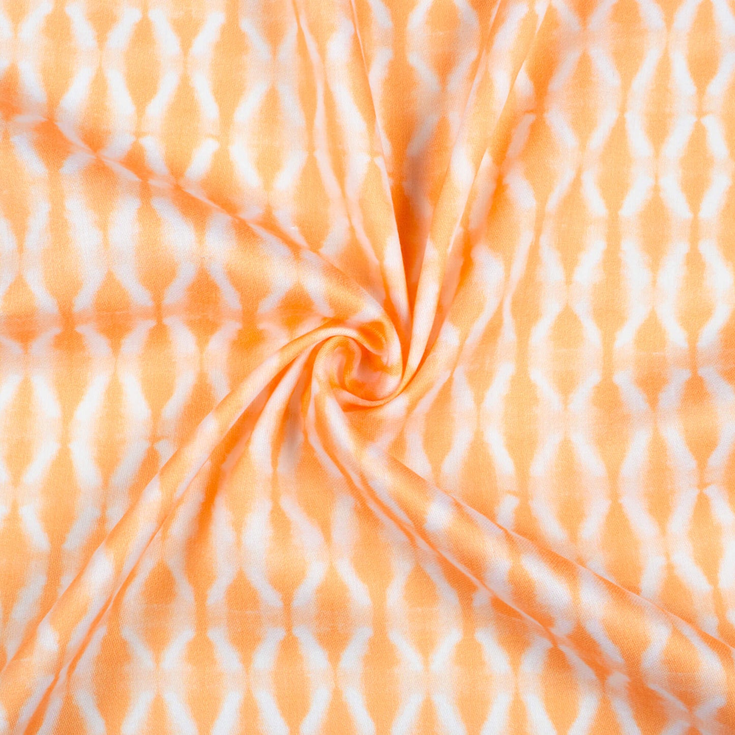 Melon Orange And White Trellis Pattern Digital Print Poly Glazed Cotton Fabric