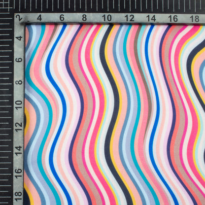 Taffy Pink And Blue Chevron Pattern Digital Print Poly Glazed Cotton Fabric