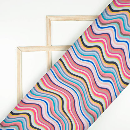 Taffy Pink And Blue Chevron Pattern Digital Print Poly Glazed Cotton Fabric