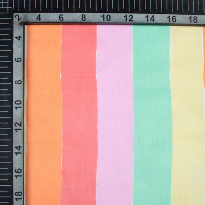 Punch Pink And Orange Stripes Pattern Digital Print Poly Glazed Cotton Fabric