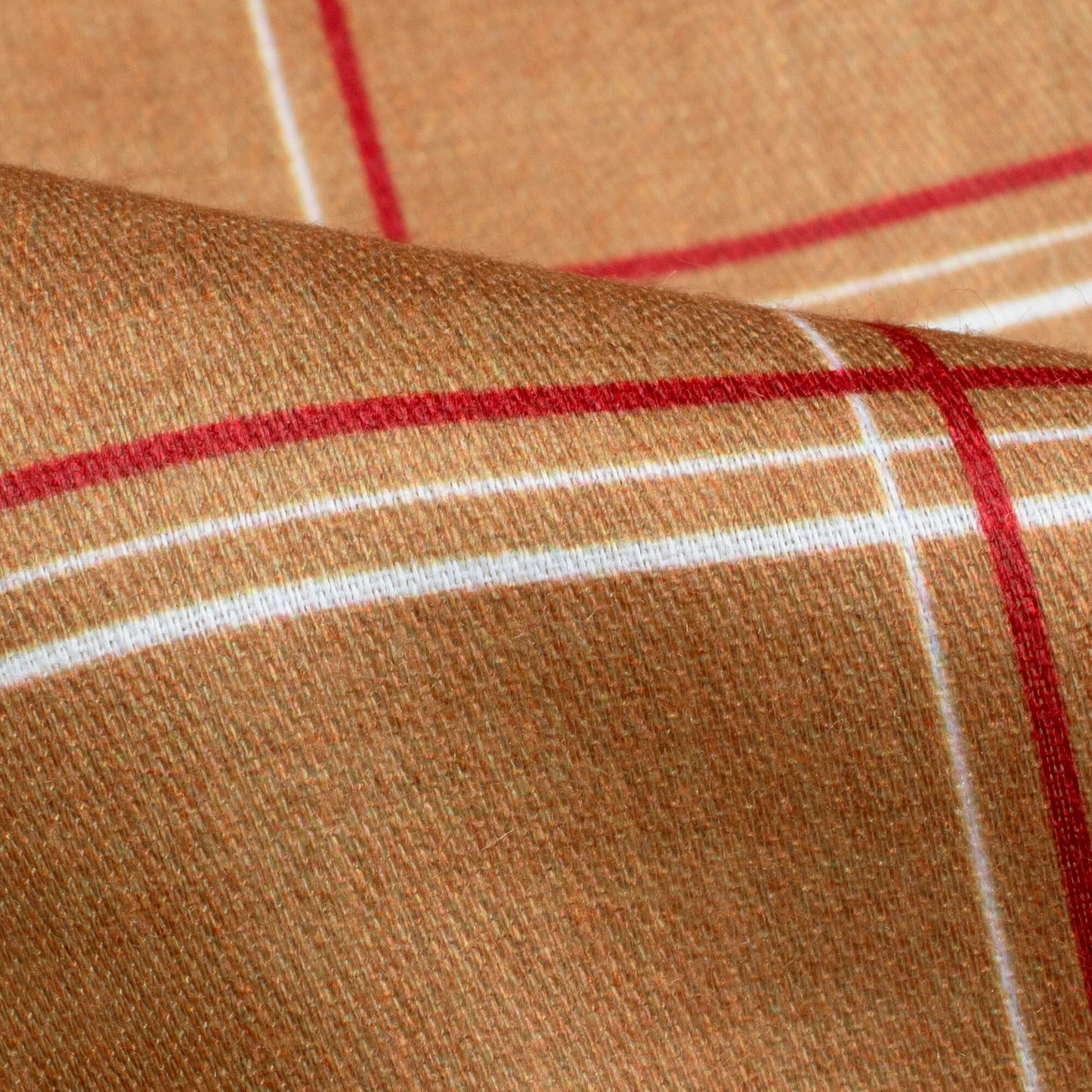 Caramel Brown And Red Checks Pattern Digital Print Poly Glazed Cotton Fabric