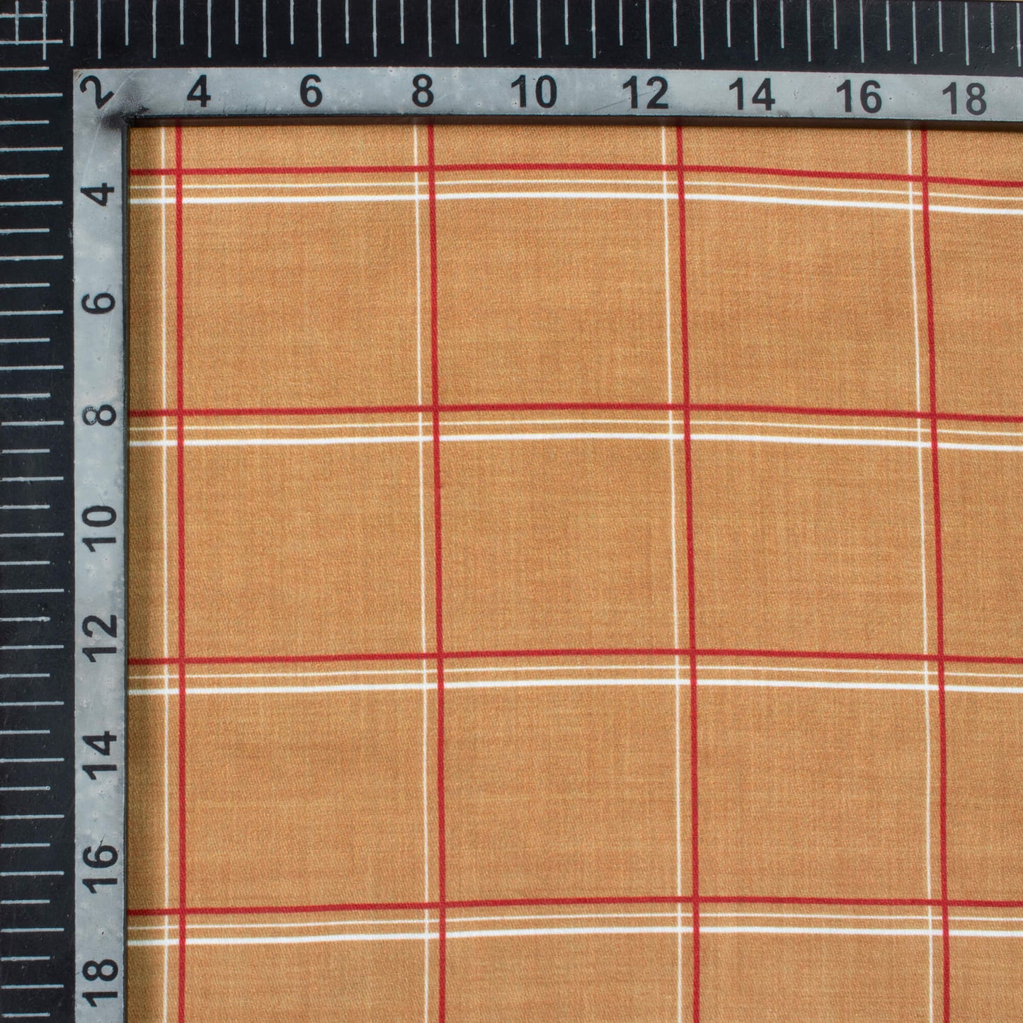 Caramel Brown And Red Checks Pattern Digital Print Poly Glazed Cotton Fabric