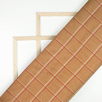 Caramel Brown And Red Checks Pattern Digital Print Poly Glazed Cotton Fabric