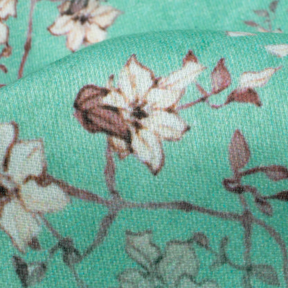 Alice Blue And Brown Floral Pattern Digital Print Poly Glazed Cotton Fabric