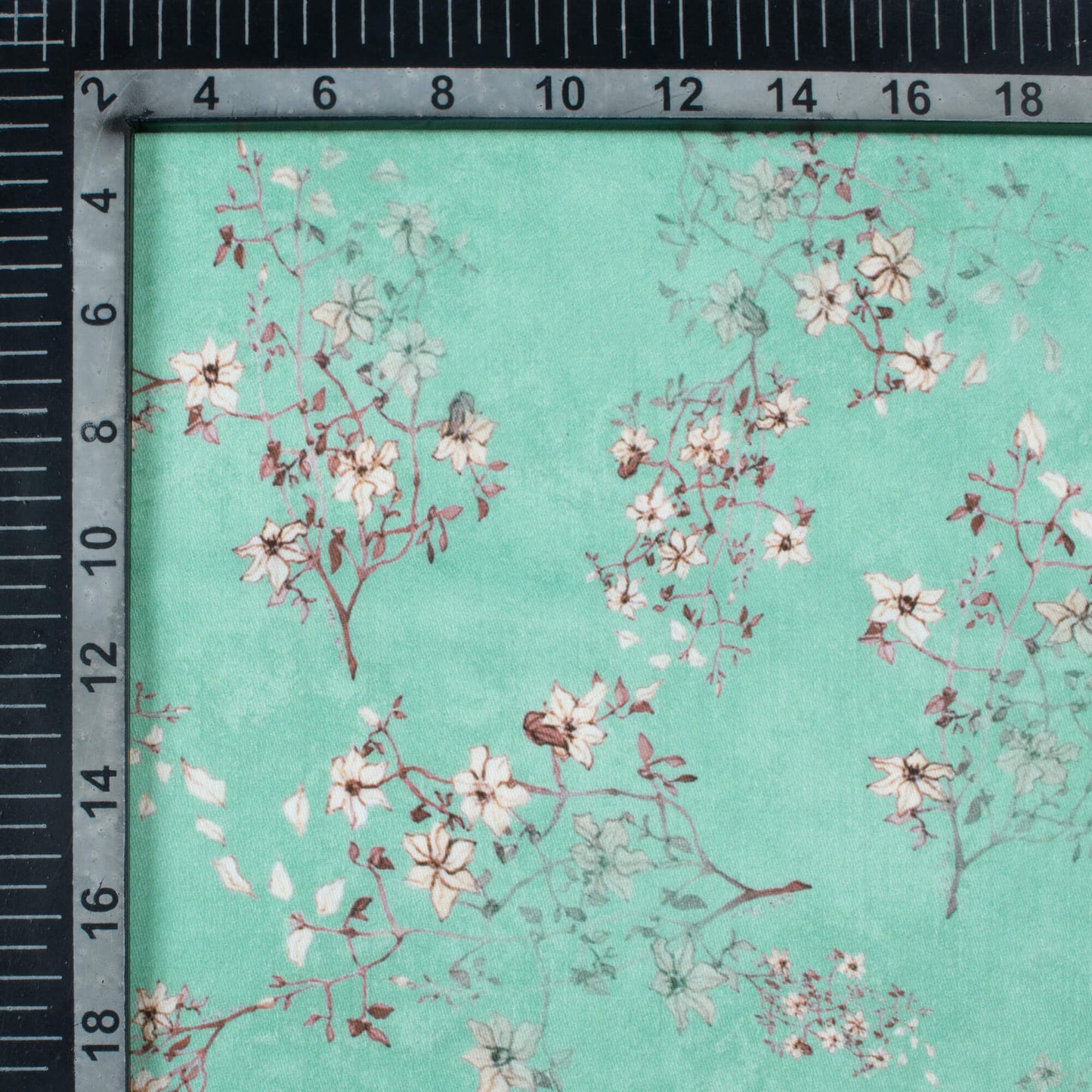 Alice Blue And Brown Floral Pattern Digital Print Poly Glazed Cotton Fabric