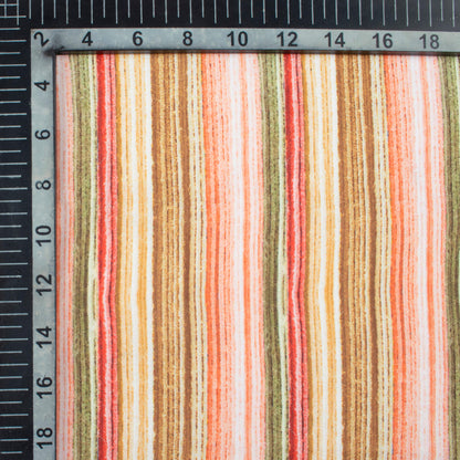 Coral Peach And Green Abstract Pattern Digital Print Poly Glazed Cotton Fabric