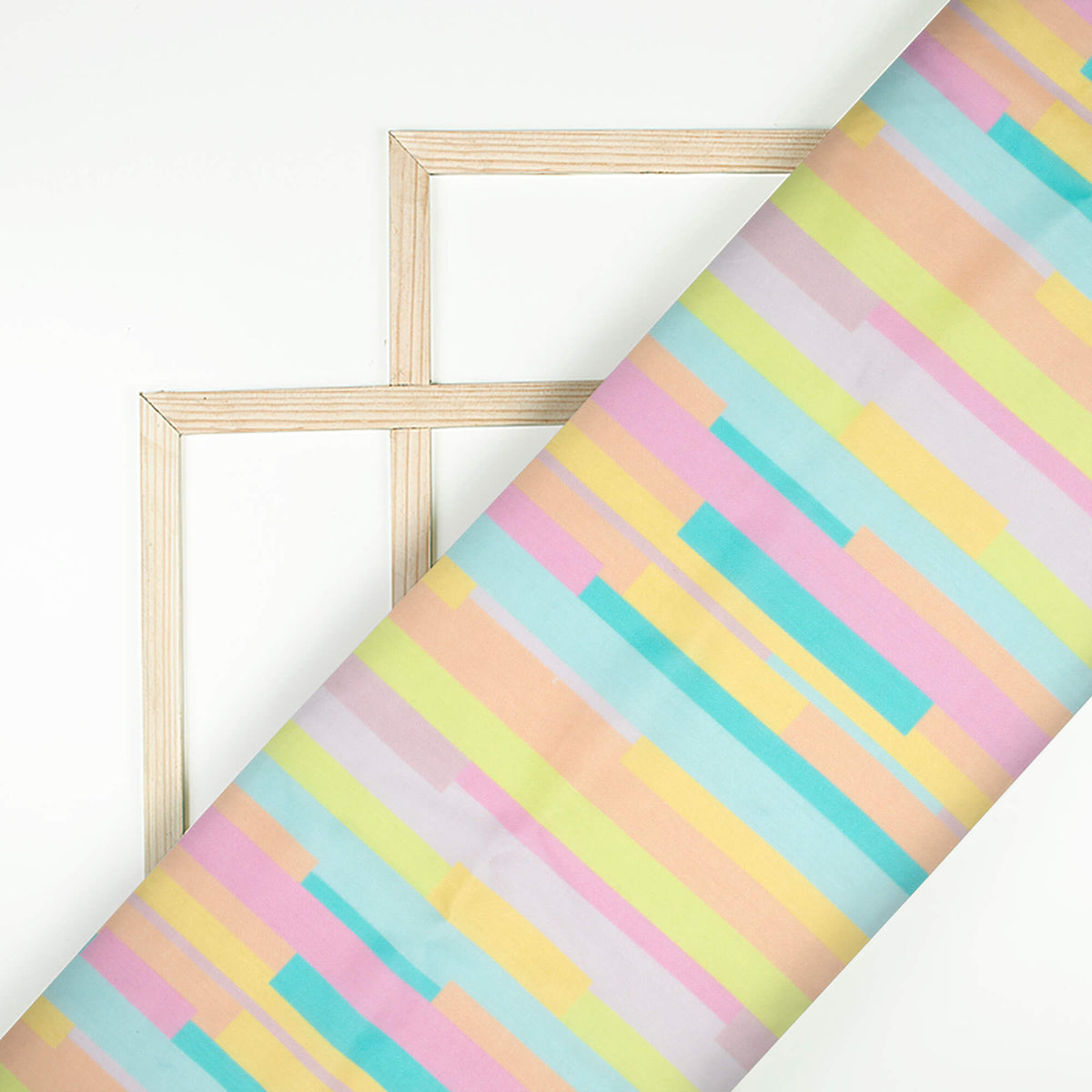 Lemon Yellow And Pale Pink Stripes Pattern Digital Print Poly Glazed Cotton Fabric