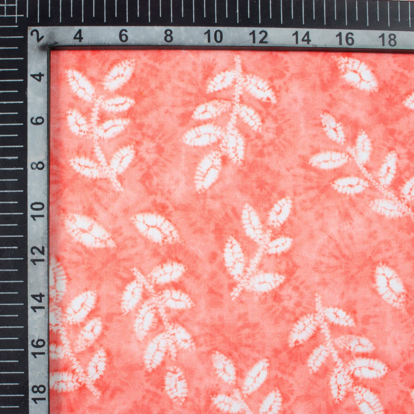 Coral Pink And White Leaf Pattern Digital Print Poly Glazed Cotton Fabric
