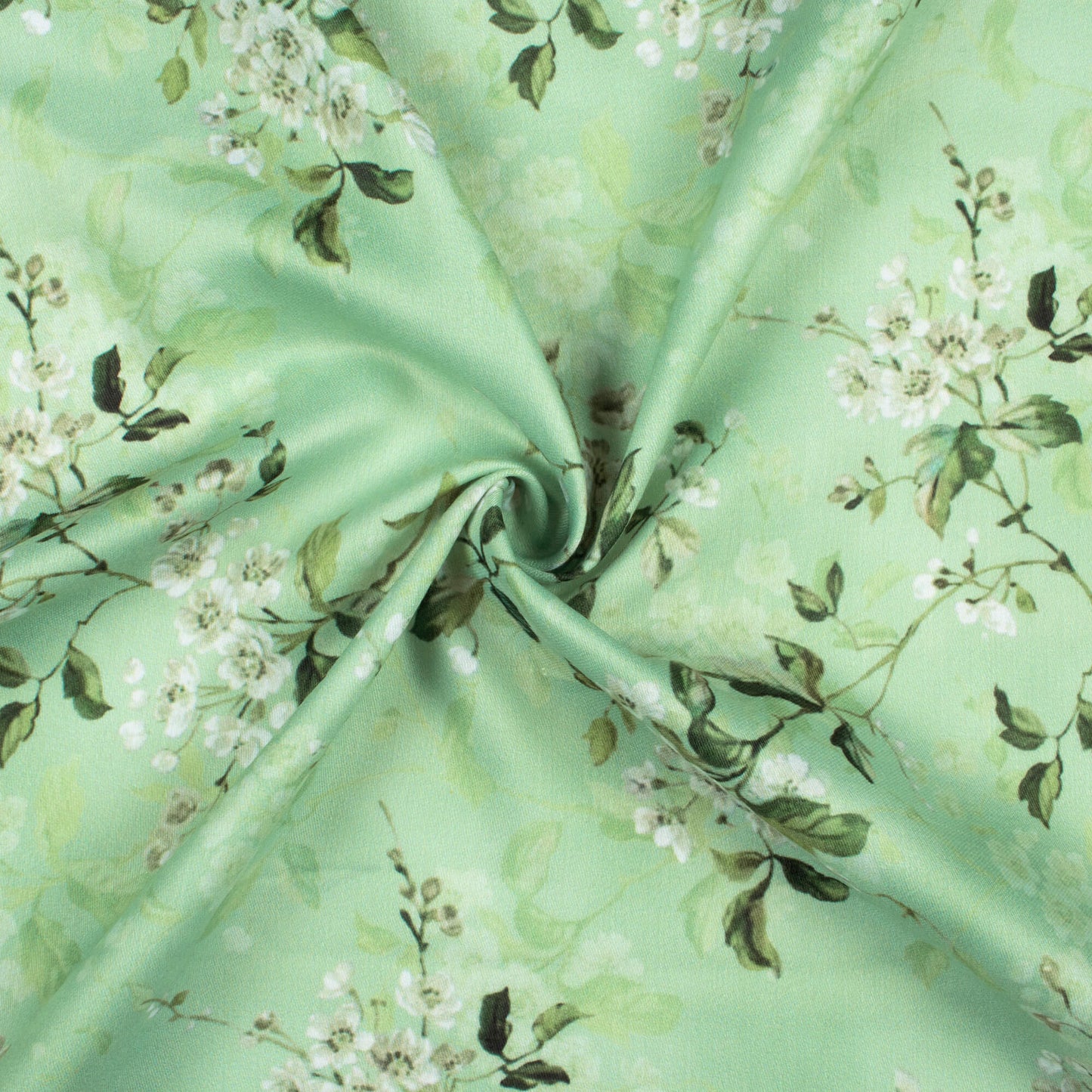 Pastel Green And Oyster Grey Floral Pattern Digital Print Poly Glazed Cotton Fabric