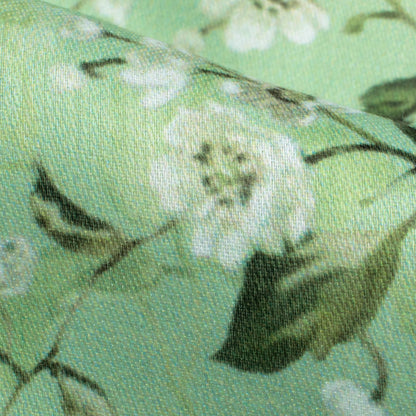 Pastel Green And Oyster Grey Floral Pattern Digital Print Poly Glazed Cotton Fabric