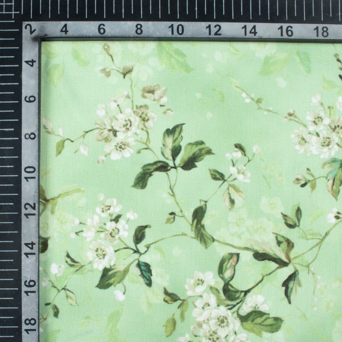 Pastel Green And Oyster Grey Floral Pattern Digital Print Poly Glazed Cotton Fabric