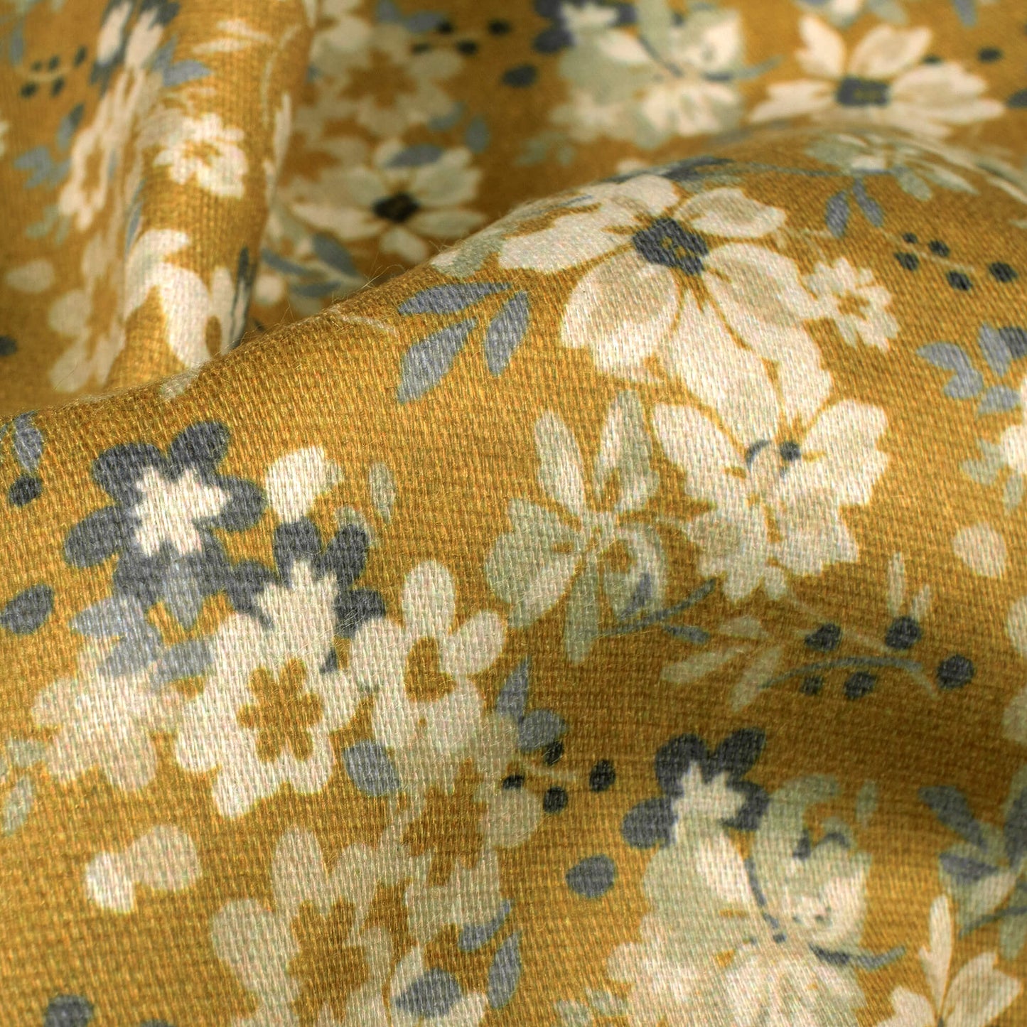 Moss Green And Beige Floral Pattern Digital Print Poly Glazed Cotton Fabric