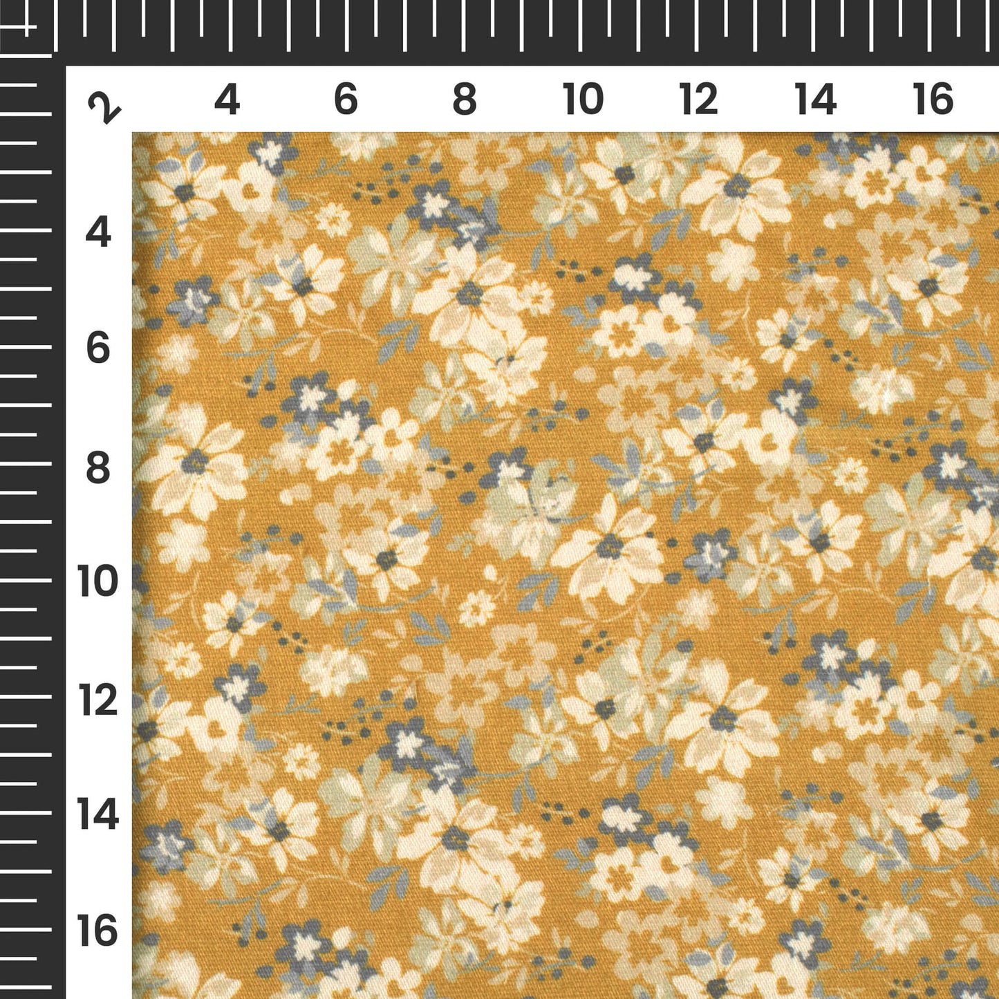 Moss Green And Beige Floral Pattern Digital Print Poly Glazed Cotton Fabric