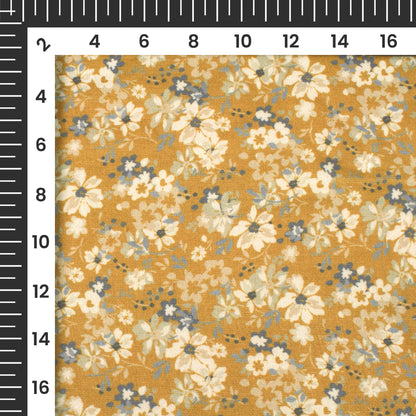 Moss Green And Beige Floral Pattern Digital Print Poly Glazed Cotton Fabric