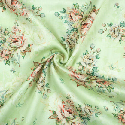 Sage Green And Careys Pink Floral Pattern Digital Print Poly Glazed Cotton Fabric