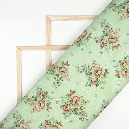 Sage Green And Careys Pink Floral Pattern Digital Print Poly Glazed Cotton Fabric