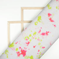 White And Hot Pink Tye And Dye Pattern Digital Print Premium Velvet Fabric