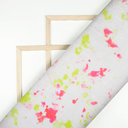 White And Hot Pink Tye And Dye Pattern Digital Print Premium Velvet Fabric